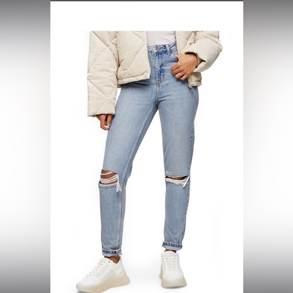 Topshop double ripped mom jean